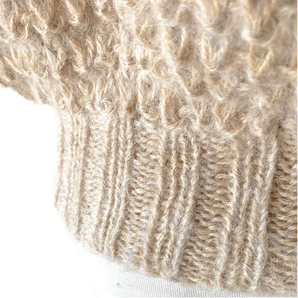 HANDMADE knitted top Beige cap sleeves waffle stitch - Picture 9 of 10